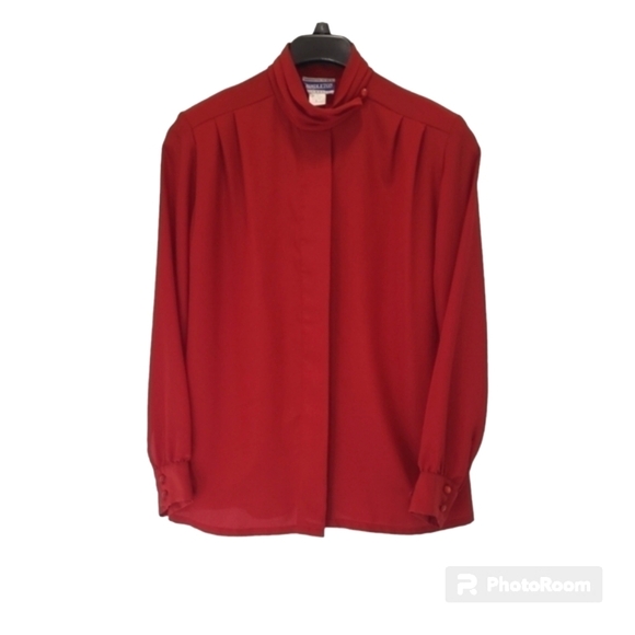 Pendleton Mock Button Neck Button down Vintage Red Blouse Size 8 - Picture 1 of 12